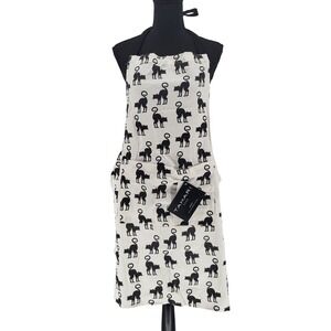 Tahari Home Black Cat Print Kitchen Apron White Black Halloween NWT 24x32